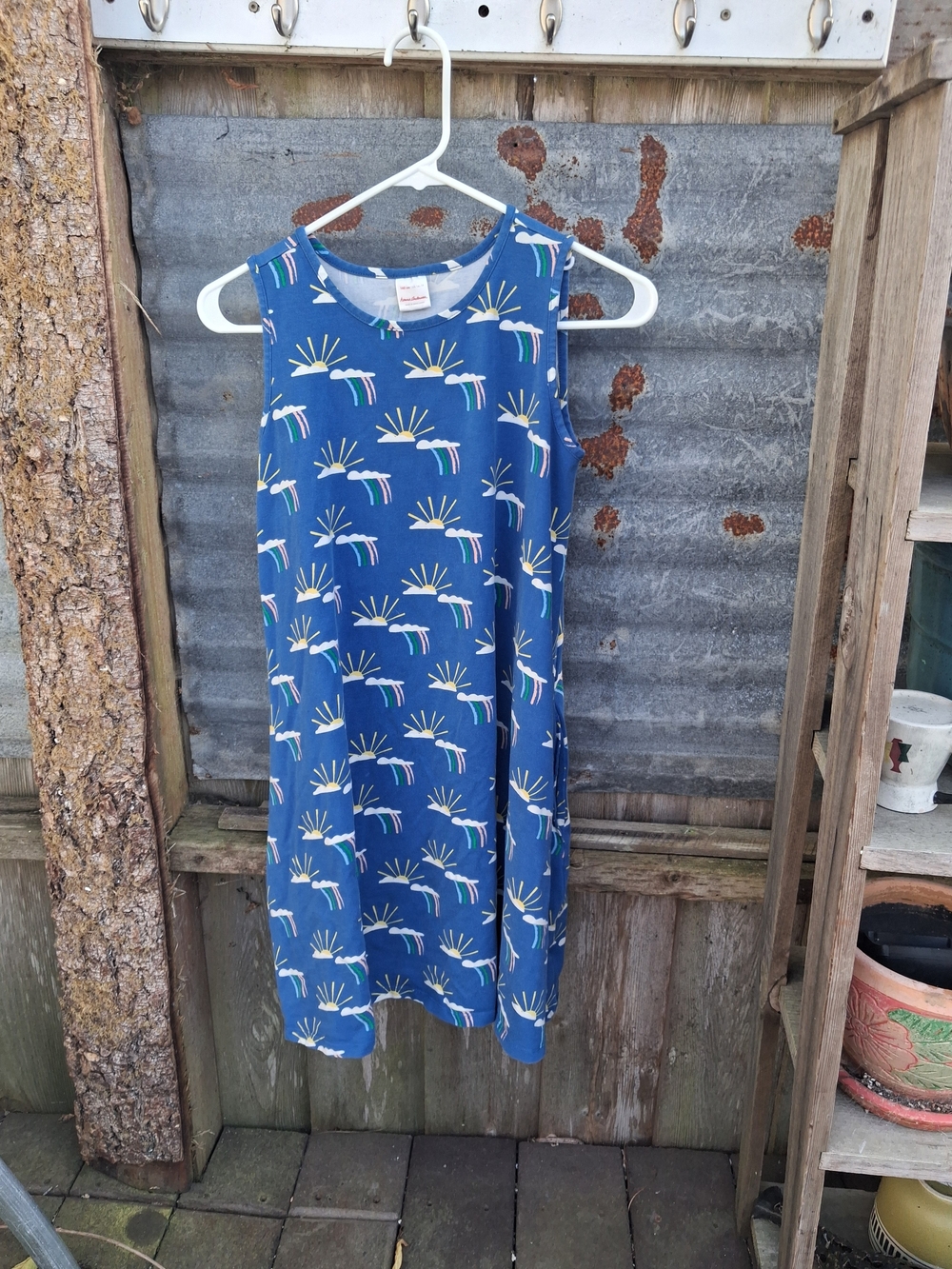 Kids Hanna Andersson Blue Tank Dress with Rainbow & Sunburst Print